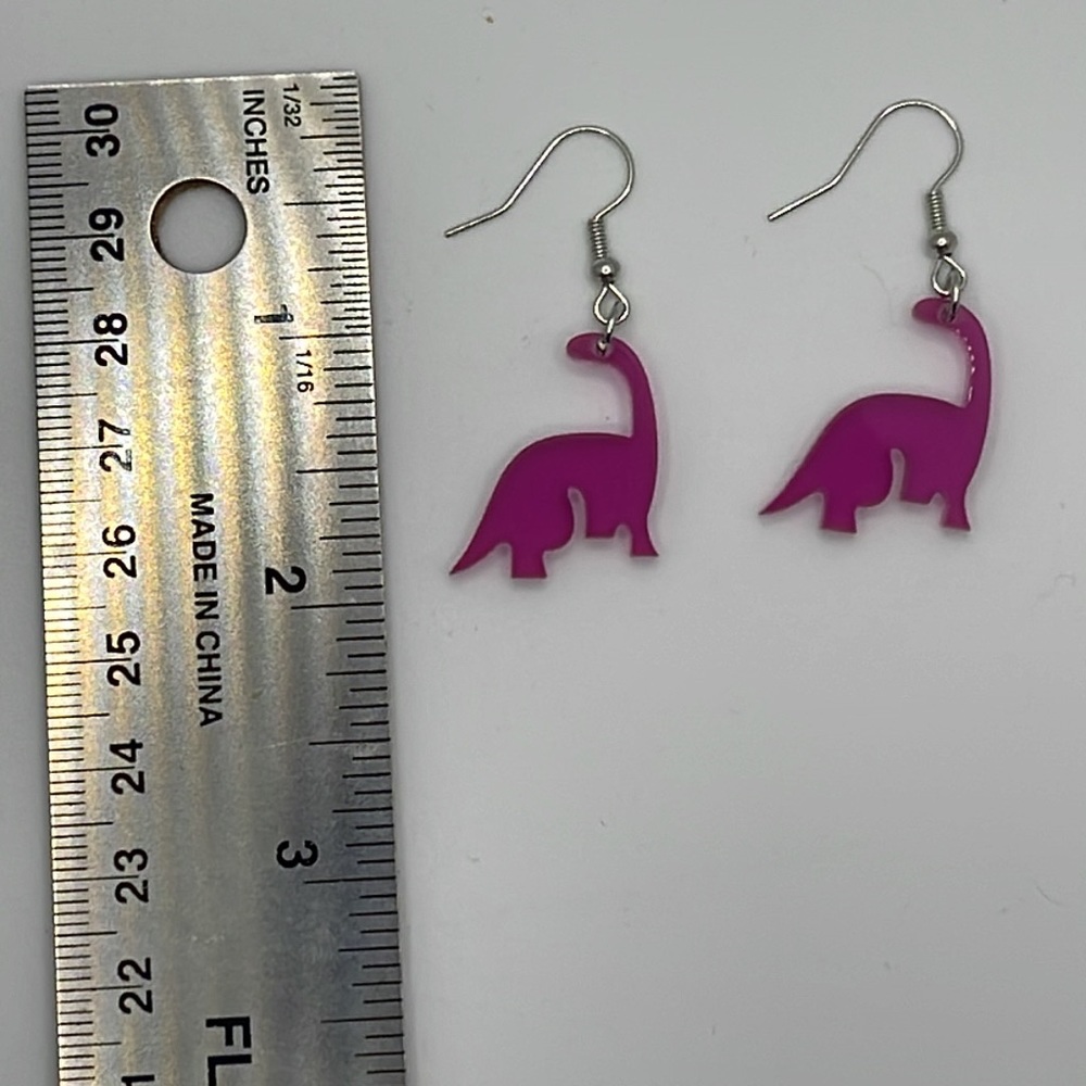 Super cute pink dinosaur fashion earrings NEW - Picture 4 of 8
